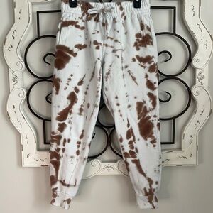 SORELLA HIGH WAIST BROWN ACID WASH SWEATPANTS WHITE/BROWN SIZE S/M